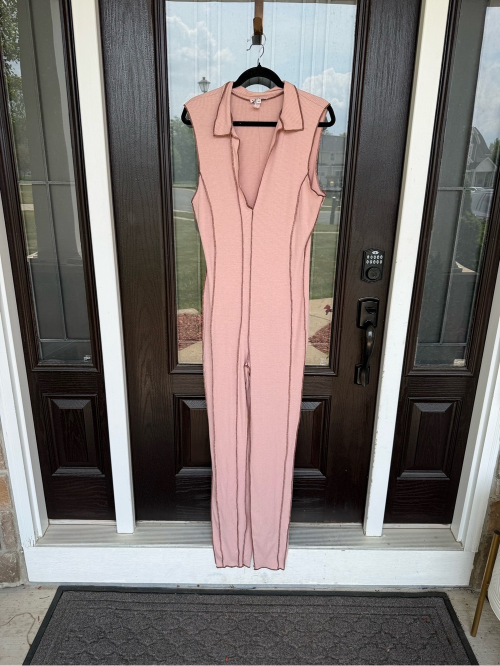 Maternity Sleeveless Pink Collared Jumpsuit